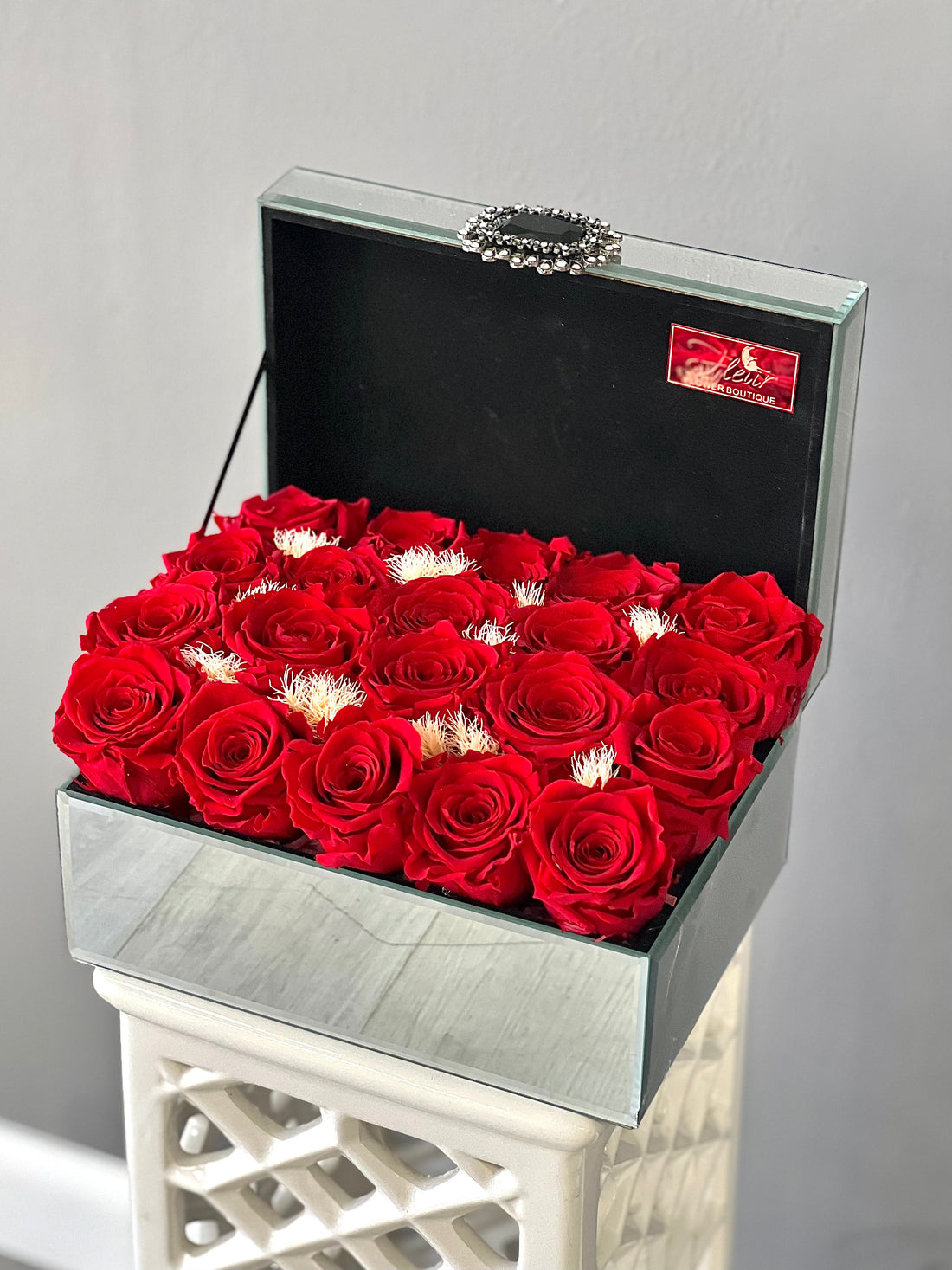 Ruby Radiance Mirror Rose Box: Preserved Roses